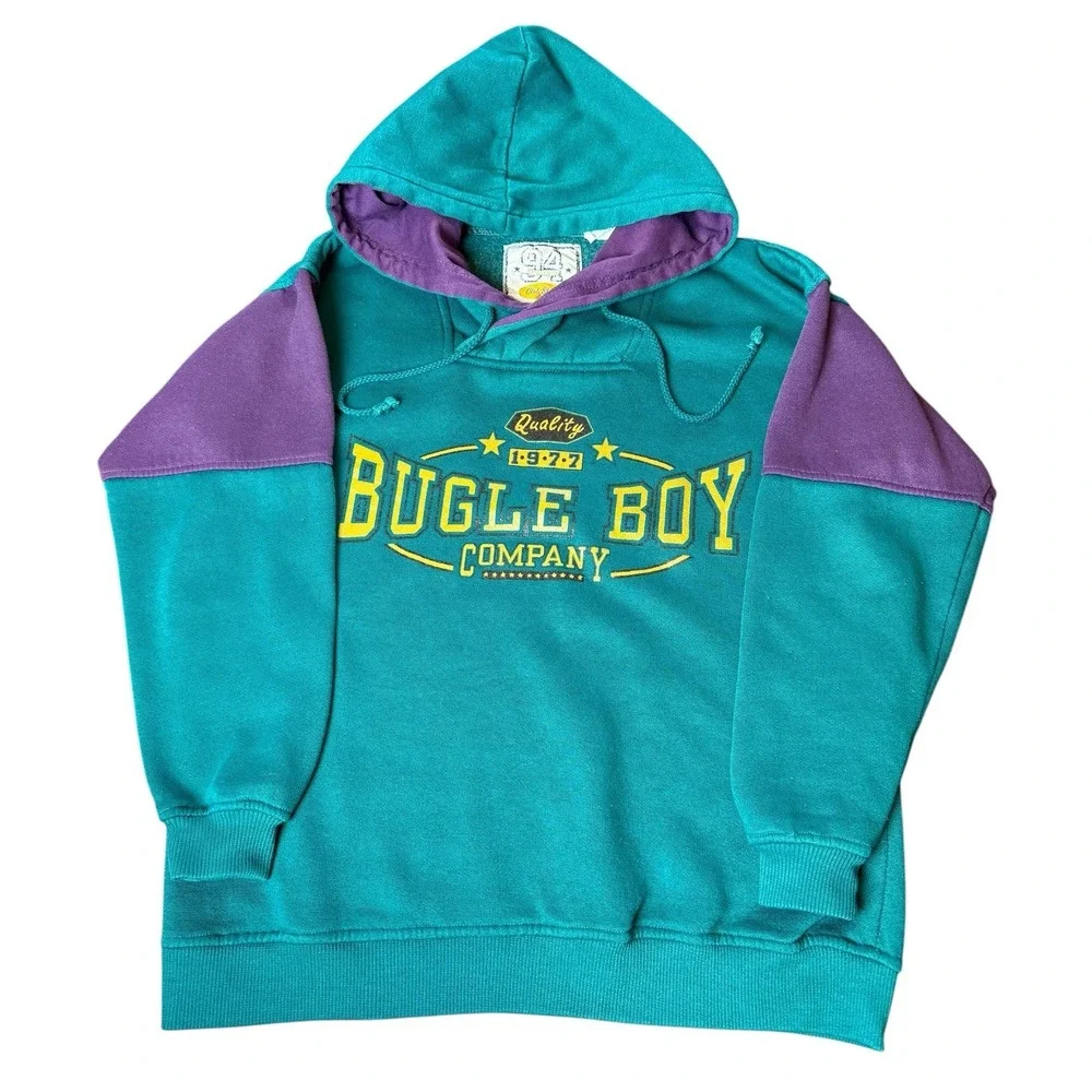 Boys Vintage 90s‎ Color Block Bugle Boy  Oversized Y2K Hoodie Sweater Small 8/10